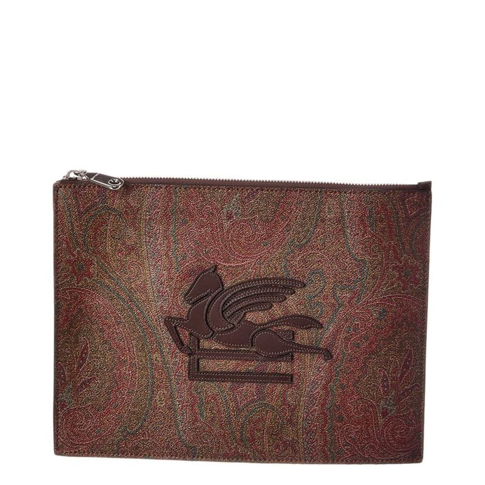 Etro Coated Canvas & Leather Pouch, Brown